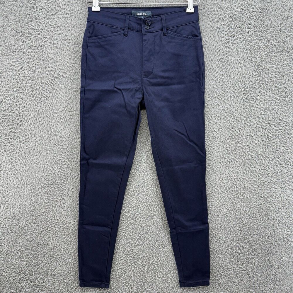 ModCloth Pants Womens 2 Navy Blue Straight Leg Mid Rise Skinny Flat Front Jeans